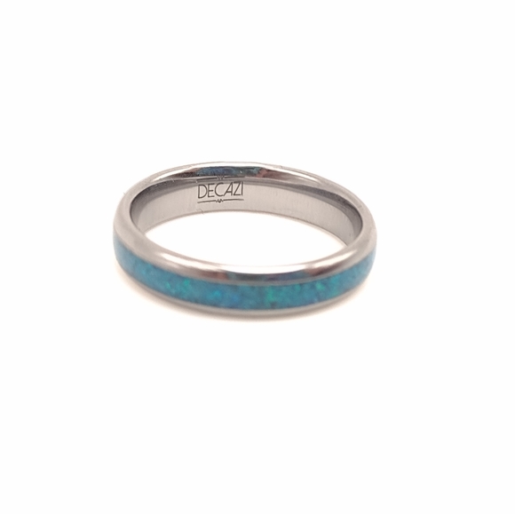 NIB Artisan Made Blue Opal and Tungsten Stackable Ring Wedding Engagement Band - Picture 6 of 8